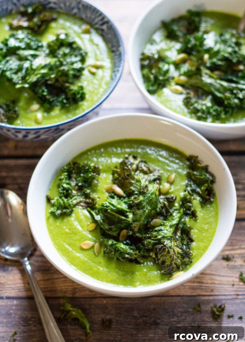 Emerald Vegan Broccoli Velouté 4 Green Goddess Vegan Broccoli Soup with Kale Chips
