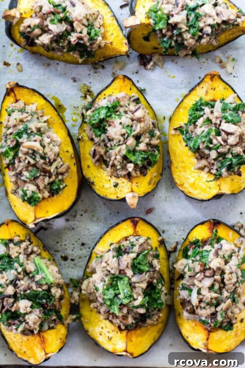 Savory Stuffed Acorn Squash with Sausage and Mushrooms 4 Sausage & Mushroom Stuffed Acorn Squash ready for baking, showcasing the flavorful filling.