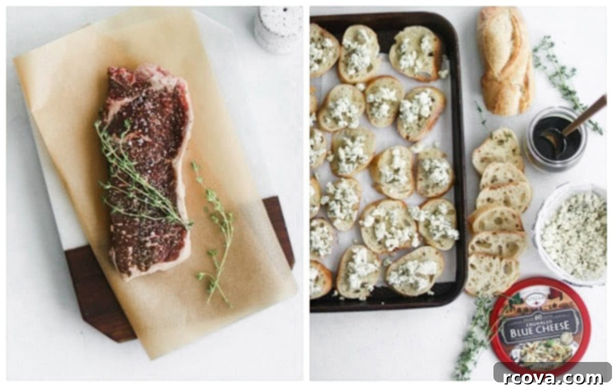 Steak and Blue Cheese Crostini The Ultimate Party Bite 4 Thinly sliced cooked sirloin steak
