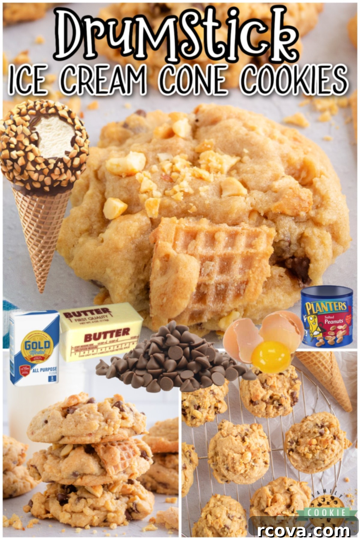 Cookie Cone Creations 11 Ice Cream Cone Cookies made with waffle cones & chocolate chips! Fun cookies made with classic drumstick ice cream cones in mind!