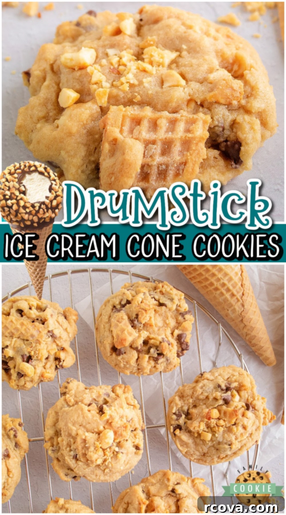 Cookie Cone Creations 12 Ice Cream Cone Cookies made with waffle cones & chocolate chips! Fun cookies made with classic drumstick ice cream cones in mind!