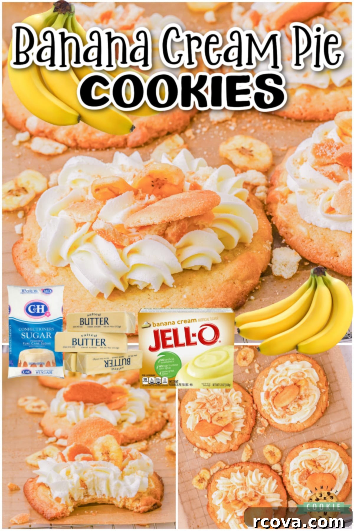 Luscious Banana Cream Cookies 10 Banana Cream Cookies made with banana pudding, Nilla wafers & buttercream frosting. This banana cookie recipe is a fun twist on the classic banana cream pie!