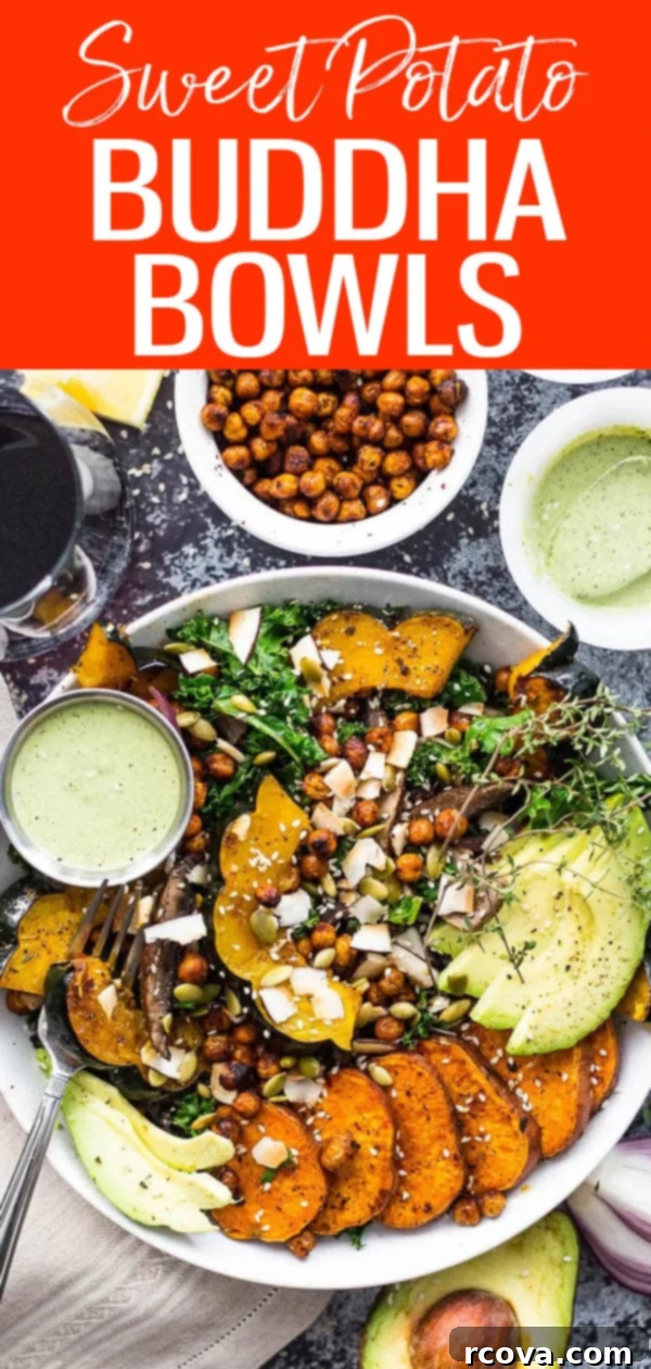 Golden Root & Leaf Buddha Bowl 10 This Sweet Potato, Squash and Kale Buddha Bowl is a delicious way to enjoy roasted fall root vegetables - just add some tahini dressing! #sweetpotato #buddhabowls