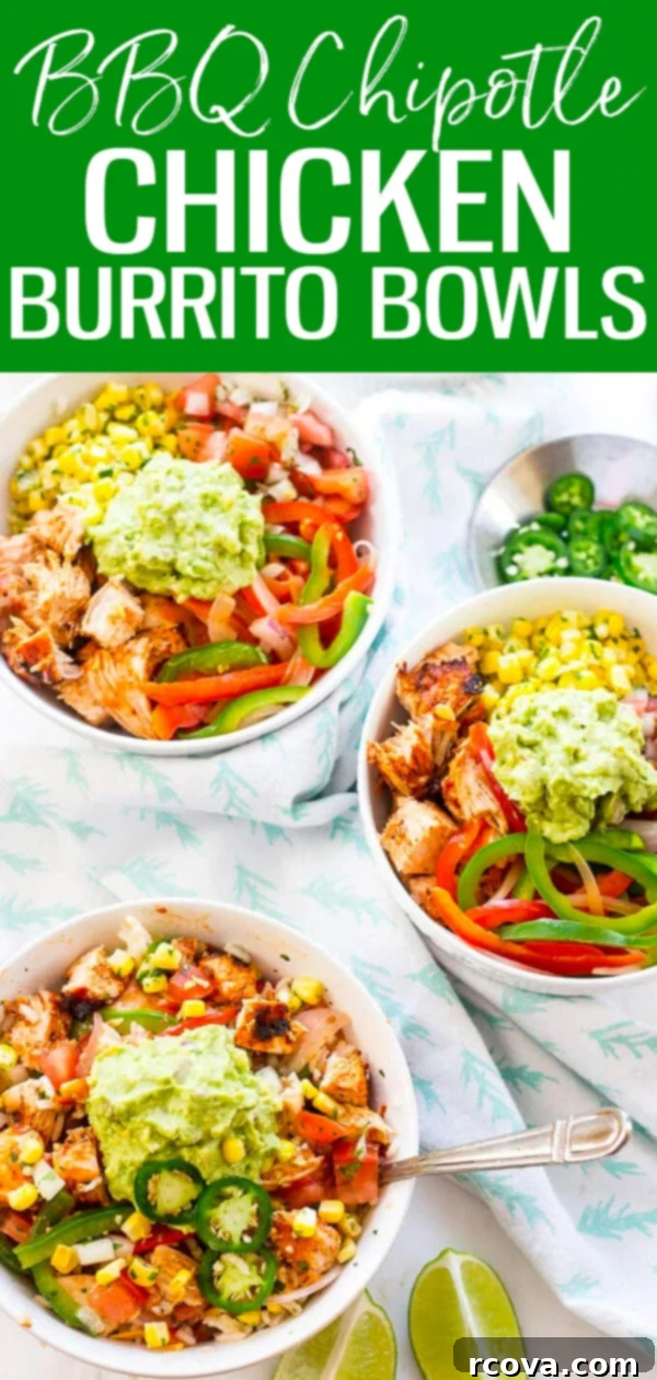 Chipotle Chicken Bowl Extravaganza 13 These Chipotle Chicken Burrito Bowls are filled with corn salsa, pico de gallo, marinated chicken and sautéed veggies – extra guac included! #bbqchicken #burritobowls