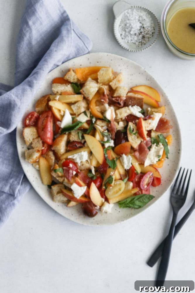 Juicy Peach and Crispy Prosciutto Panzanella 2 peach panzanella salad