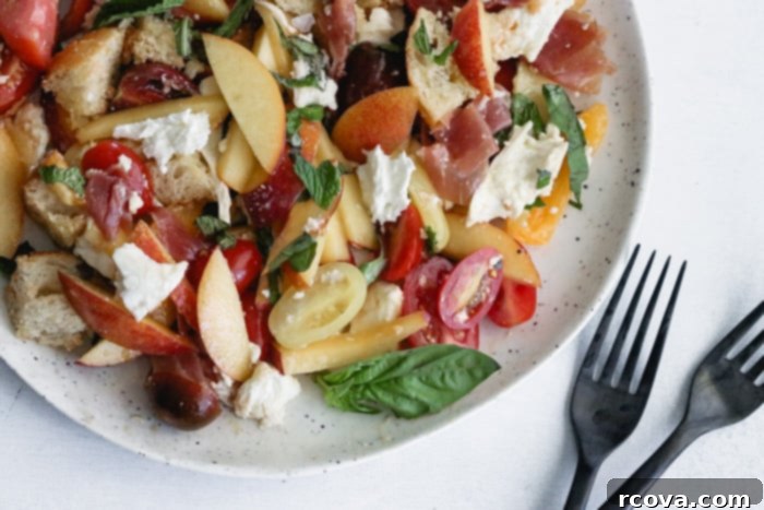Juicy Peach and Crispy Prosciutto Panzanella 3 peach panzanella salad