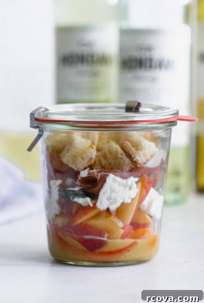 Juicy Peach and Crispy Prosciutto Panzanella 7 peach panzanella salad