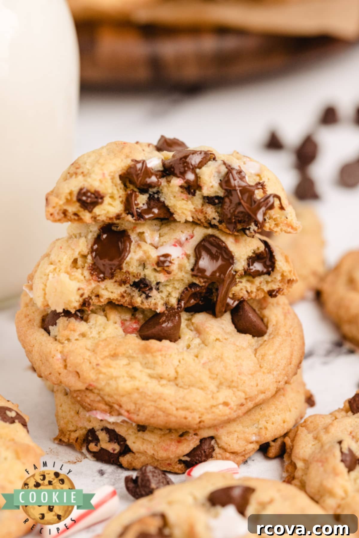 Minty Chocolate Chip Cookie Bliss 3 Chocolate chip cookies with chunks of peppermint