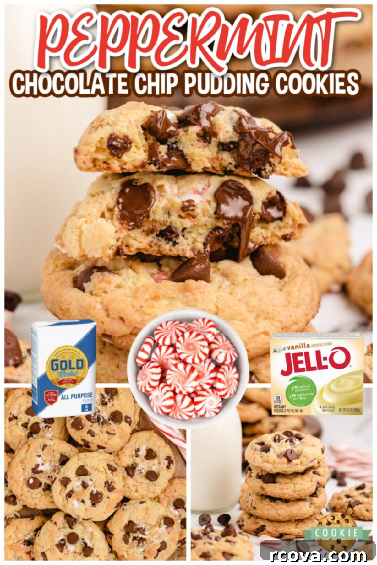 Minty Chocolate Chip Cookie Bliss 7 Peppermint Chocolate Chip Cookies made with vanilla pudding mix, crushed candy canes and peppermint extract. Soft and chewy cookies that are perfect for the holidays!