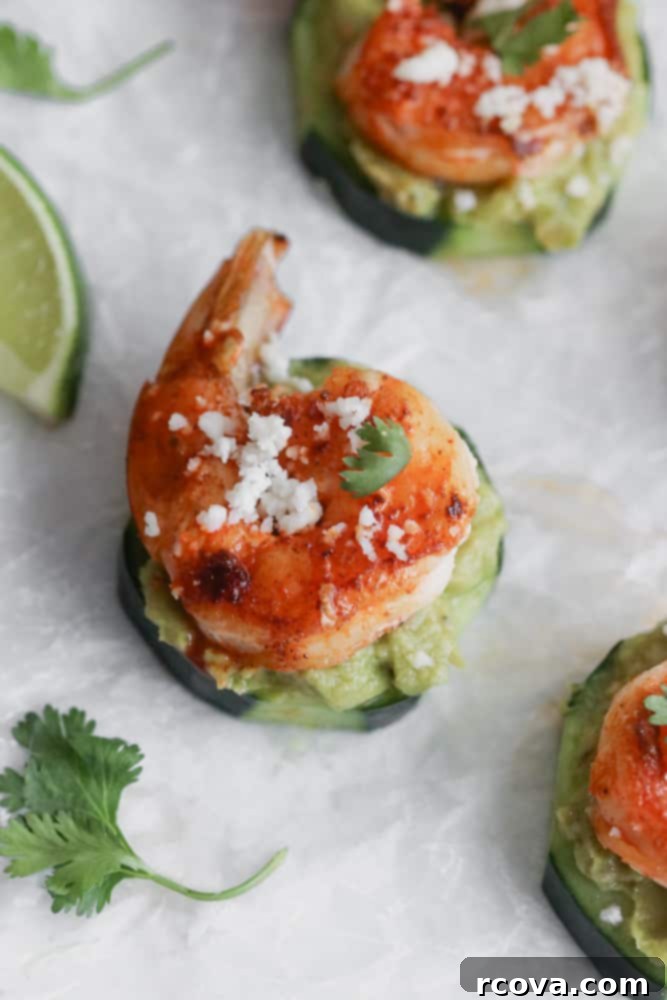 Zesty Shrimp & Avocado Cucumber Delights 6 Guacamole and Shrimp Cucumber Bites
