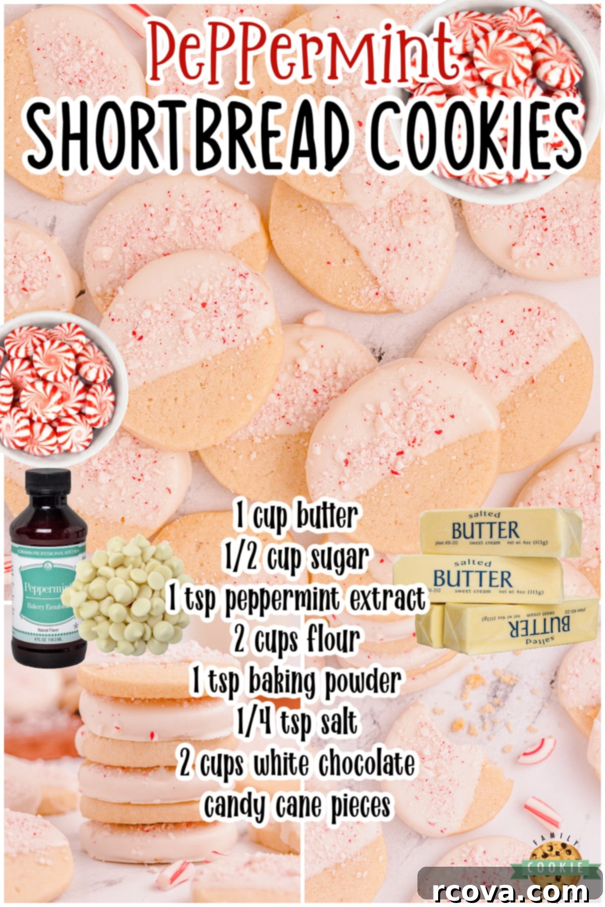 Buttery Peppermint Shortbread Delights 8 Peppermint shortbread cookies are festive buttery cookies topped with white chocolate & candy cane pieces! Shortbread cookies perfect for Christmas!