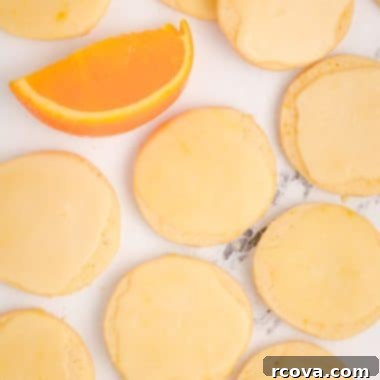 Zesty Orange Shortbread Bites 9 iced orange shortbread cookies with an orange slice