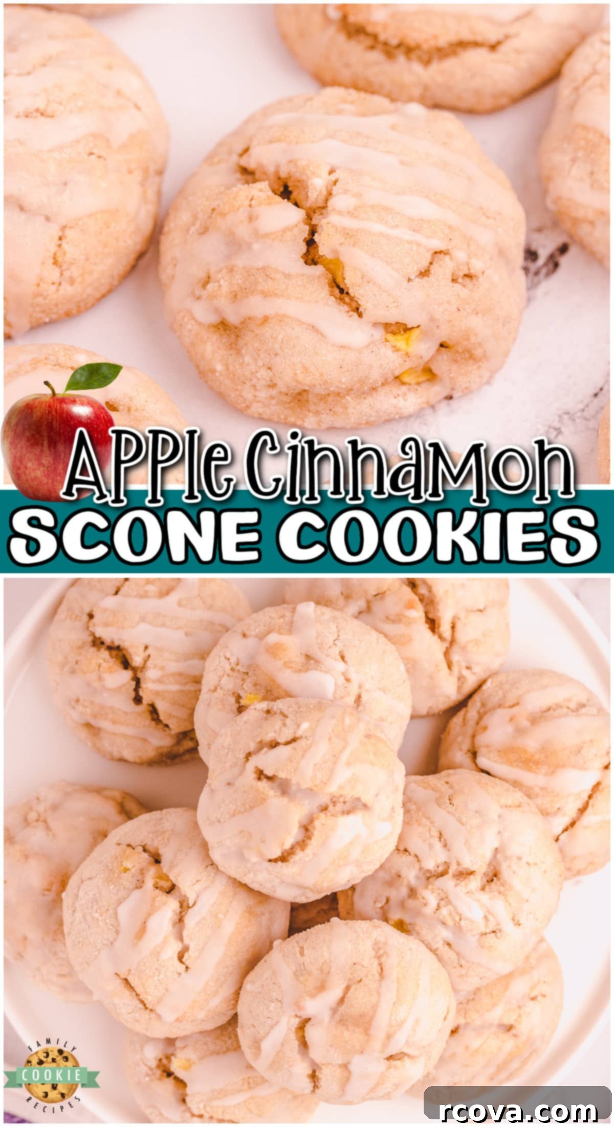 Spiced Apple Cinnamon Scookies 13 Apple Cinnamon Scookies are scone meets cookie in a delightful buttery tender treat! Great apple cinnamon cookies topped with a simple glaze.