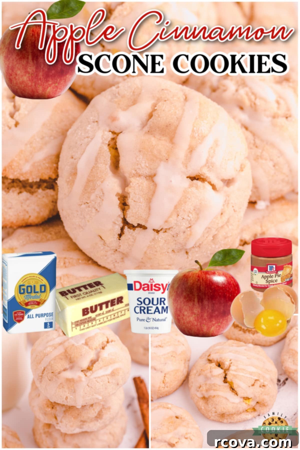 Spiced Apple Cinnamon Scookies 8 Apple Cinnamon Scookies are scone meets cookie in a delightful buttery tender treat! Great apple cinnamon cookies topped with a simple glaze.