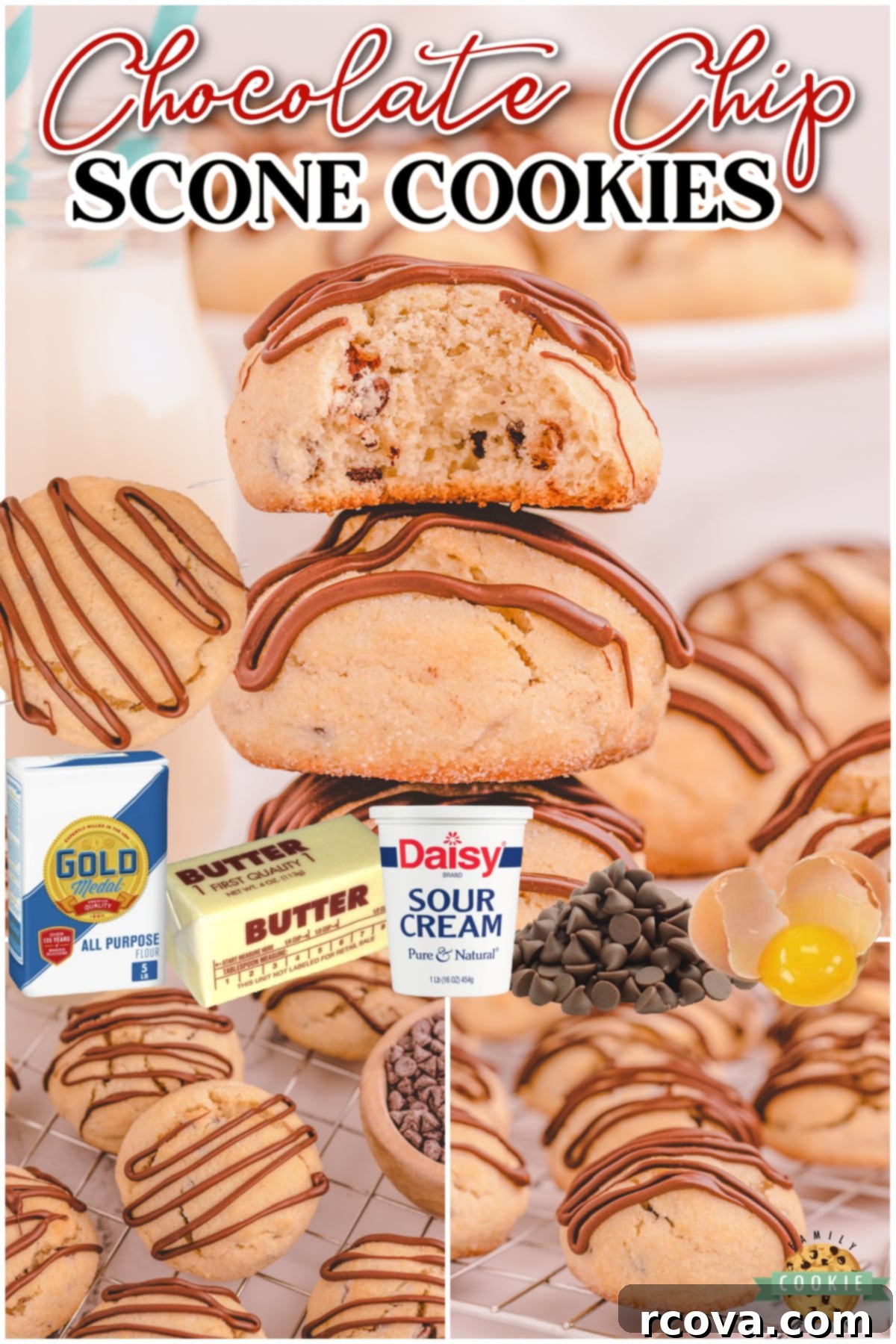 Melty Choc-Chip Perfection 10 A collage image showcasing Chocolate Chip Scookies, highlighting their soft dough and sweet chocolate drizzle – a perfect blend of cookies and scones, loaded with chocolate chips!