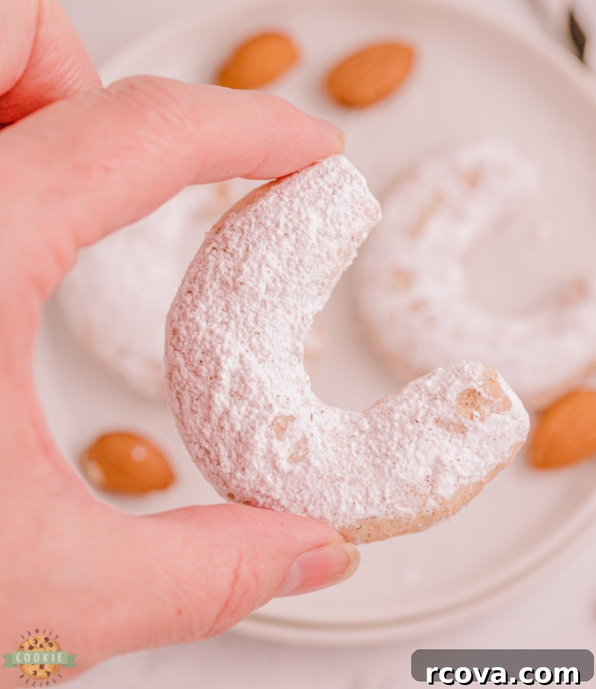 Golden Cinnamon Almond Moons 3 buttery crescent cookies
