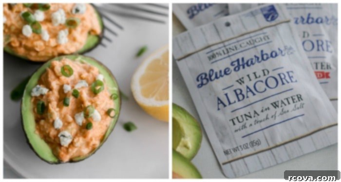 Buffalo Tuna Avocado Bliss: Low Carb, Paleo, Whole30 Approved 3 Buffalo Tuna-Stuffed Avocado