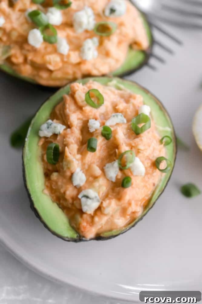Buffalo Tuna Avocado Bliss: Low Carb, Paleo, Whole30 Approved 4 Buffalo Tuna-Stuffed Avocado