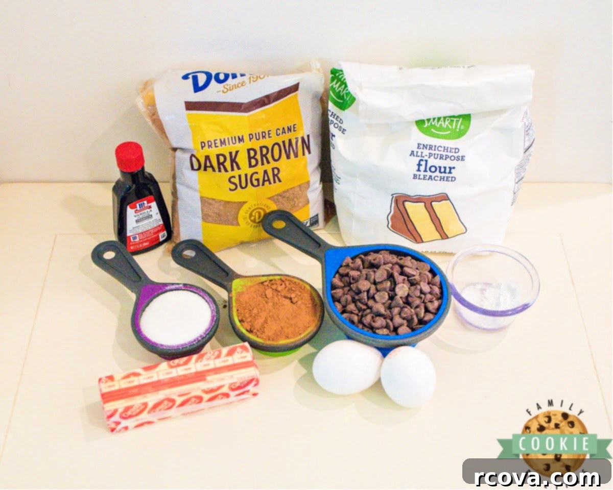Decadent German Chocolate Cookies 3 Ingredients for making German Chocolate Cookies laid out on a table