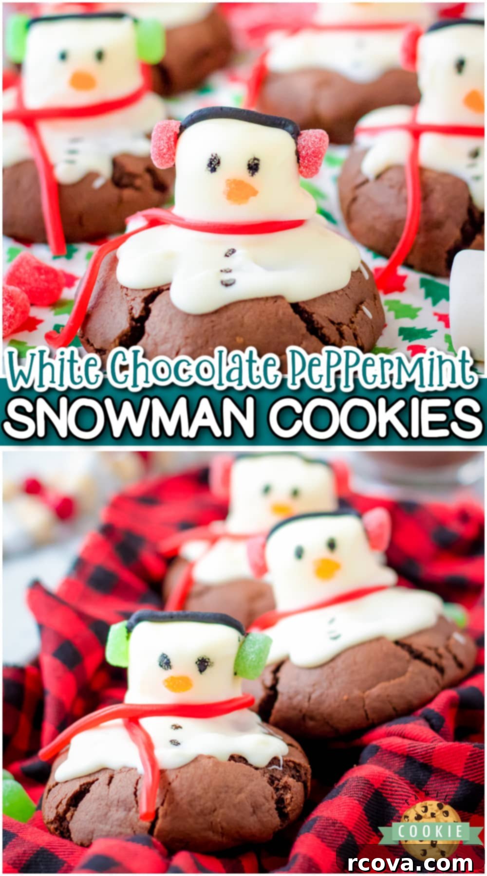Festive Peppermint Snowman Delights 12 Peppermint snowman cookies are a festive wintery treat! Chocolate cookies stuffed with peppermint patties & decorated with a candy-covered snowman. These cookies are almost too cute to eat!