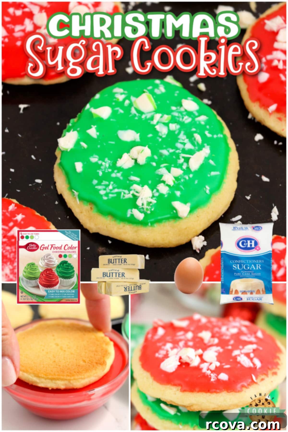 Festive Christmas Sugar Cookies 7 Platter of festive Christmas Sugar Cookies, both red and green, topped with crushed mints.