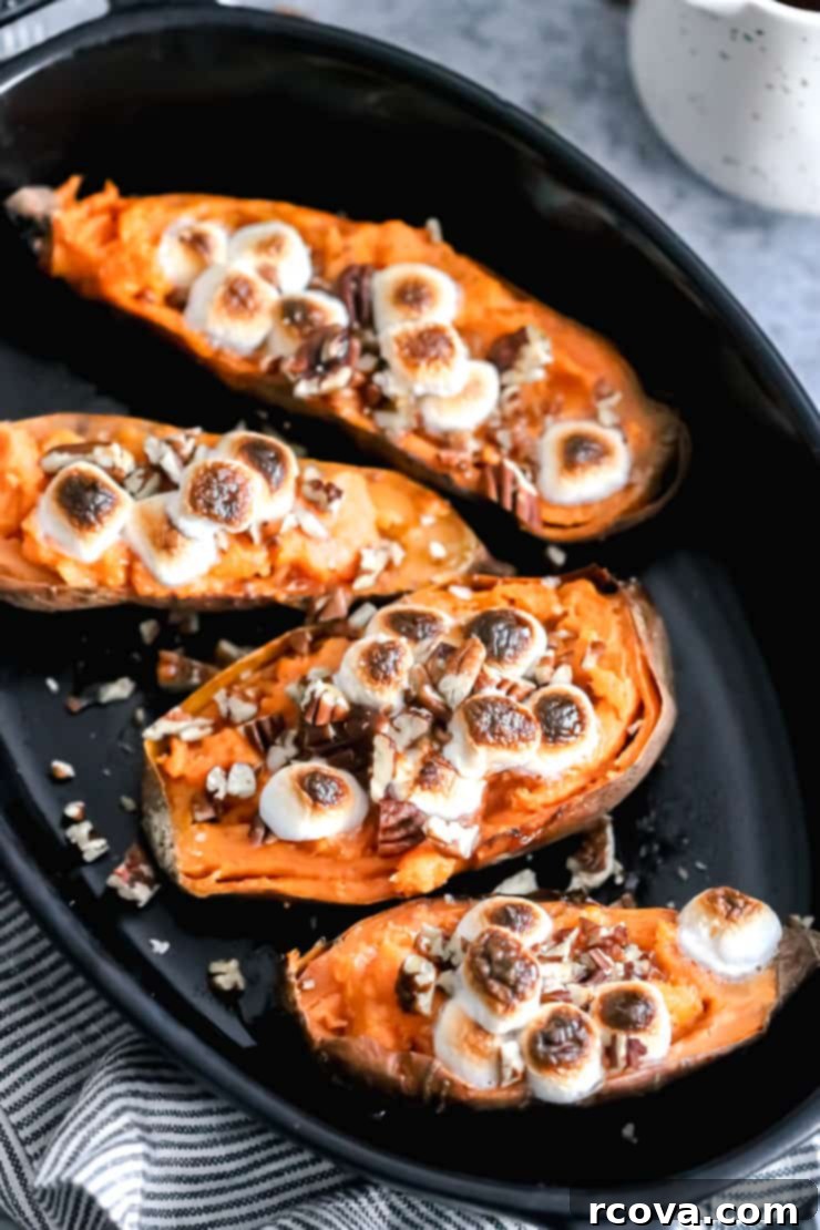 Sweet Potato Marshmallow Skins 4 Close-up of Twice Baked Sweet Potato Skins with perfectly toasted marshmallows