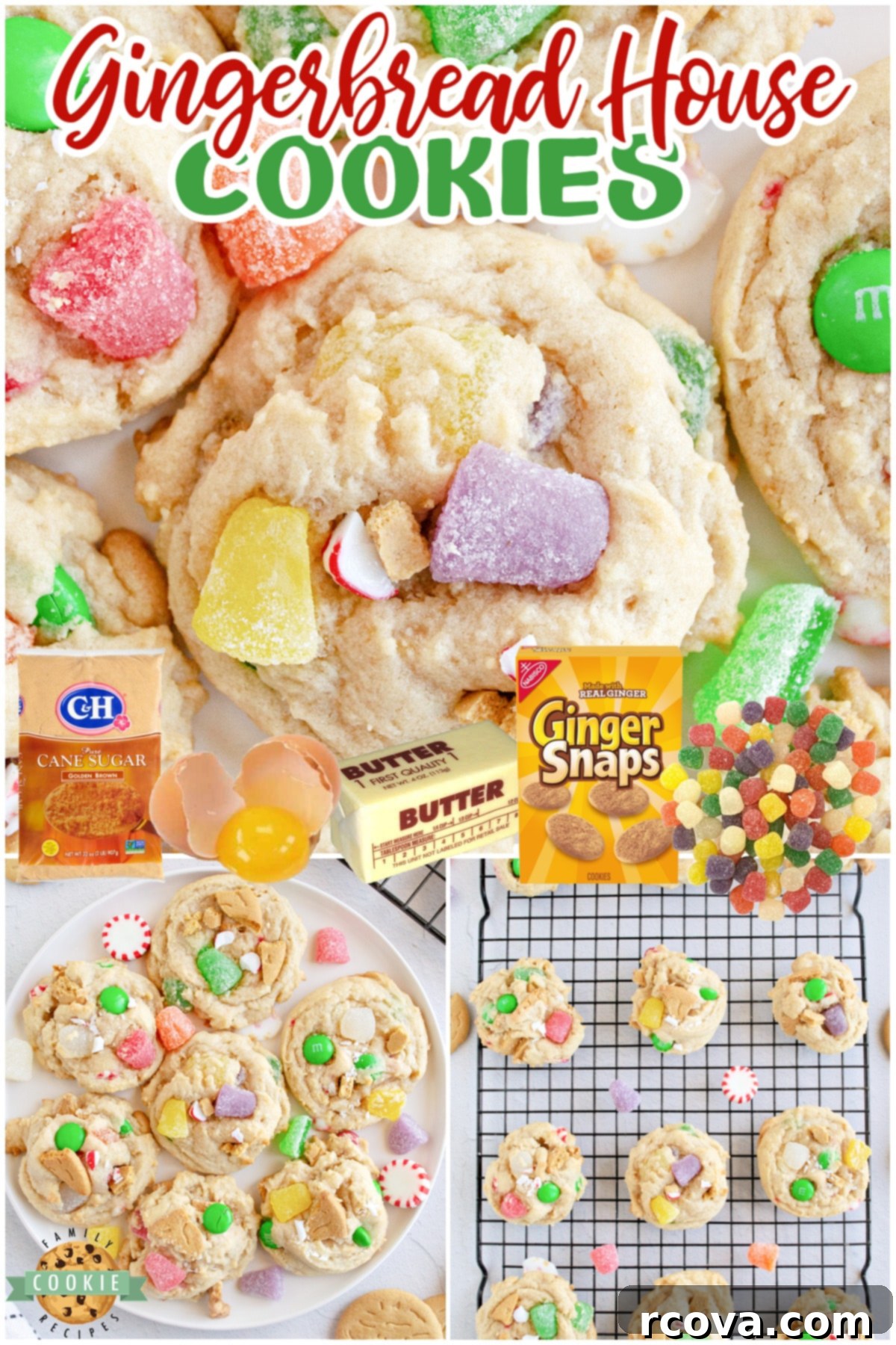 Whimsical Gingerbread Cottages 6 Gingerbread House Cookies made with gingerbread cookies, gum drops, and peppermint candies. If you can use it to decorate a gingerbread house with, you can put it in these cookies!