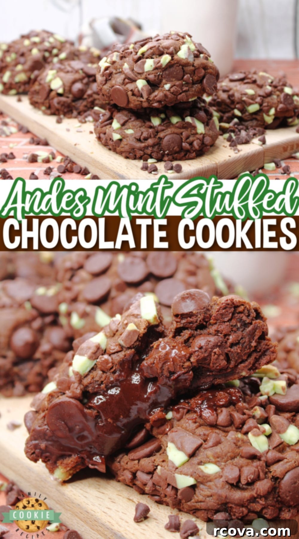 Decadent Chocolate Cookies with Andes Mint Centers 10 Andes Mint Stuffed Chocolate Cookies are rich chocolate mint cookies that are filled with chocolate ganache and a grasshopper cookie in the middle. Tons of mint flavor in this amazing chocolate cookie recipe!