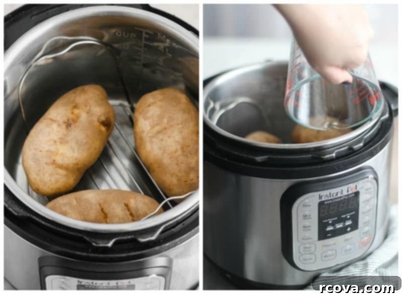 Instant Pot Baked Potatoes 3 Instant Pot Baked Potatoes ready to serve
