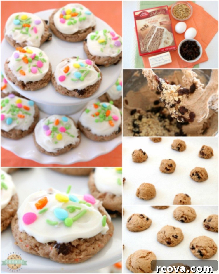 Silent Carrot Delights 8 A collage showing the step-by-step process of making carrot cake cookies.