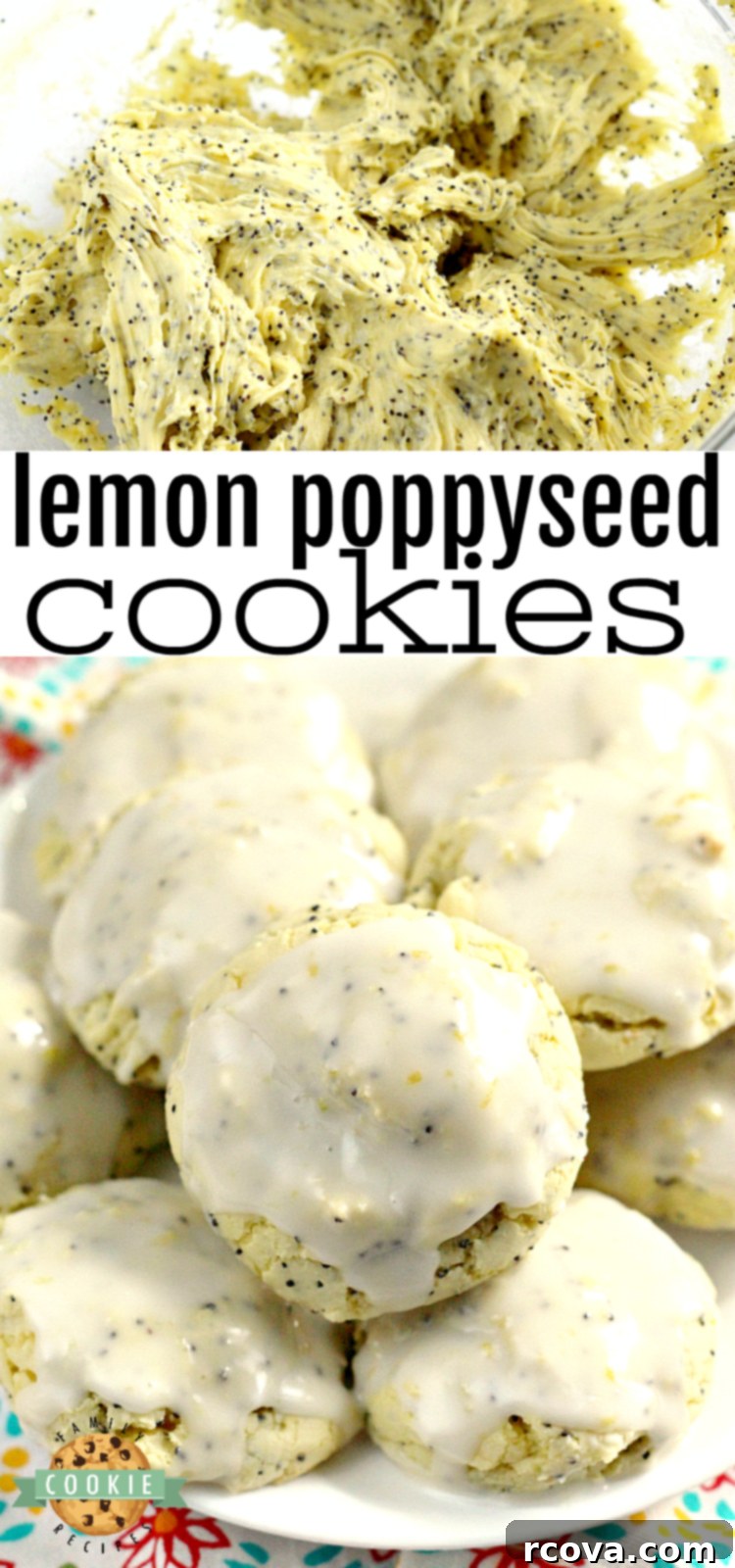 Sun-Kissed Lemon Poppy Delights 7 A beautifully arranged plate of Lemon Poppyseed Cookies, some with glaze and some without, alongside fresh lemons.
