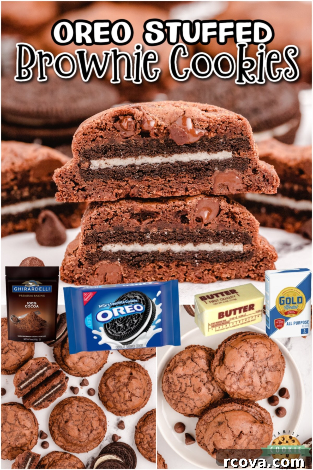 Decadent Oreo-Stuffed Brownie Cookies 6 Oreo Stuffed Brownie Cookies are decadent chocolate cookies with Oreos baked in the center! These stuffed cookies are an incredible take on brownie cookies!