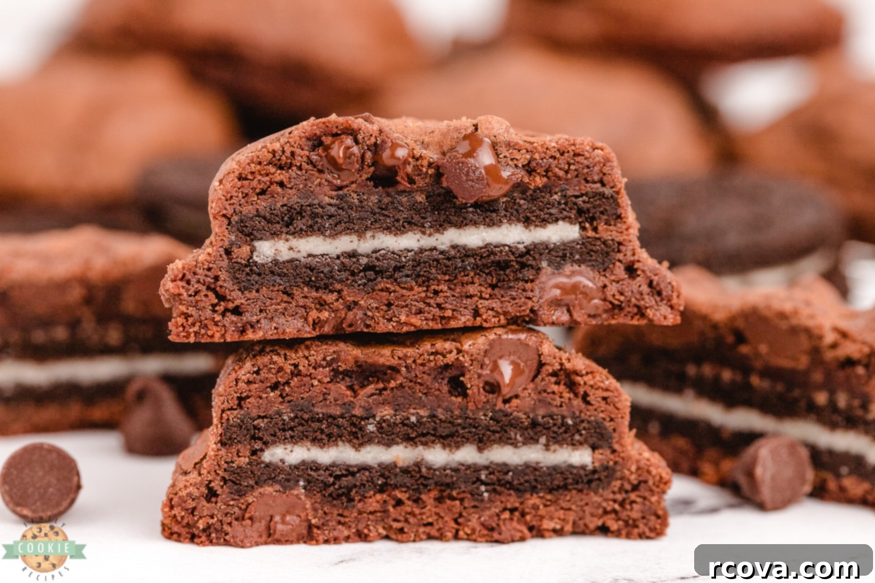 Decadent Oreo-Stuffed Brownie Cookies 9 brownie oreo cookies cut in half
