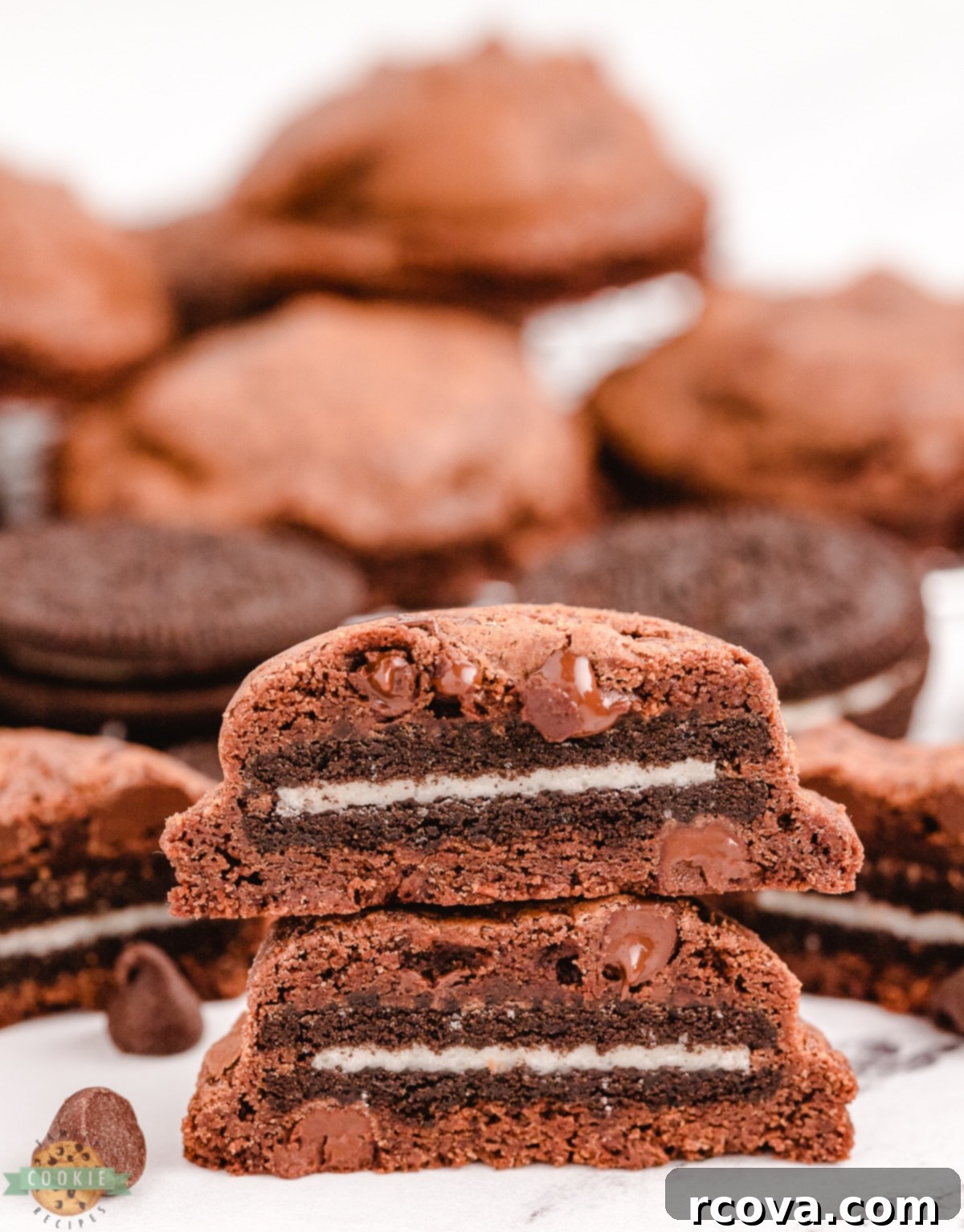 Decadent Oreo-Stuffed Brownie Cookies 10 chocolate brownie cookies stuffed with Oreo cookies