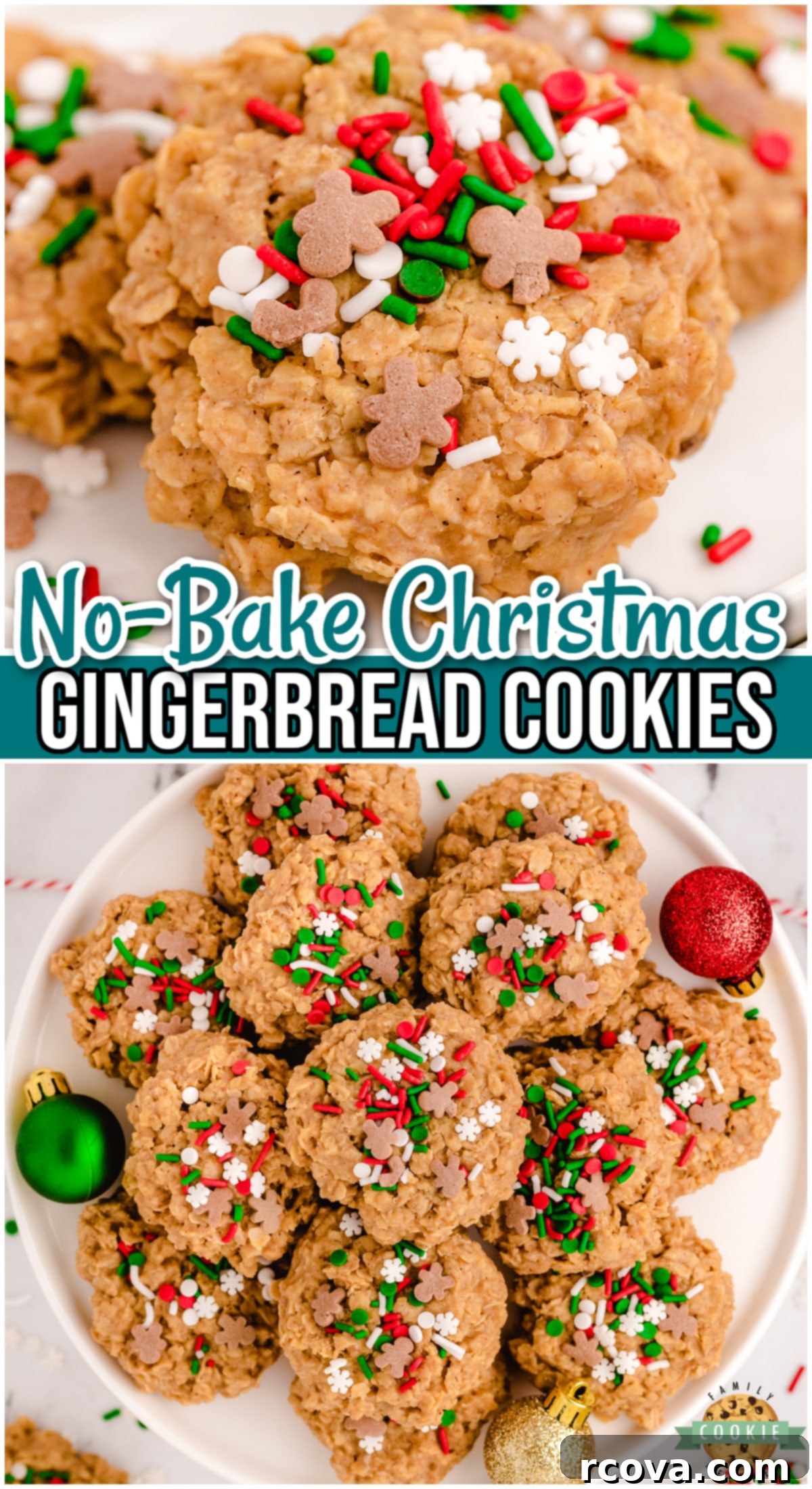 Oven Free Gingerbread Joy 9 Beautifully arranged No Bake Gingerbread Cookies made easy with pudding mix, molasses, oats & a blend of warm spices to give these cookies the perfect gingerbread flavor!