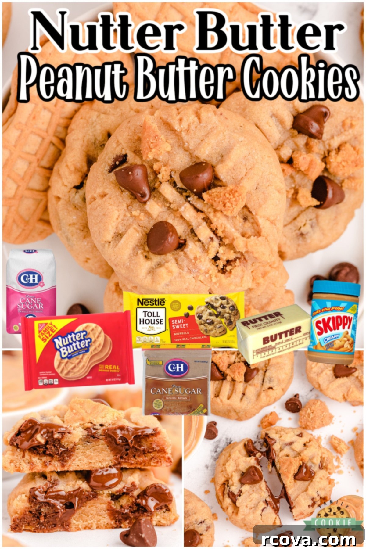 Ultimate Nutter Butter Chocolate Chip Peanut Butter Cookies 7 Collage image featuring Nutter Butter Chocolate Chip Peanut Butter Cookies, highlighting their rich texture and delicious appeal for peanut butter and chocolate lovers