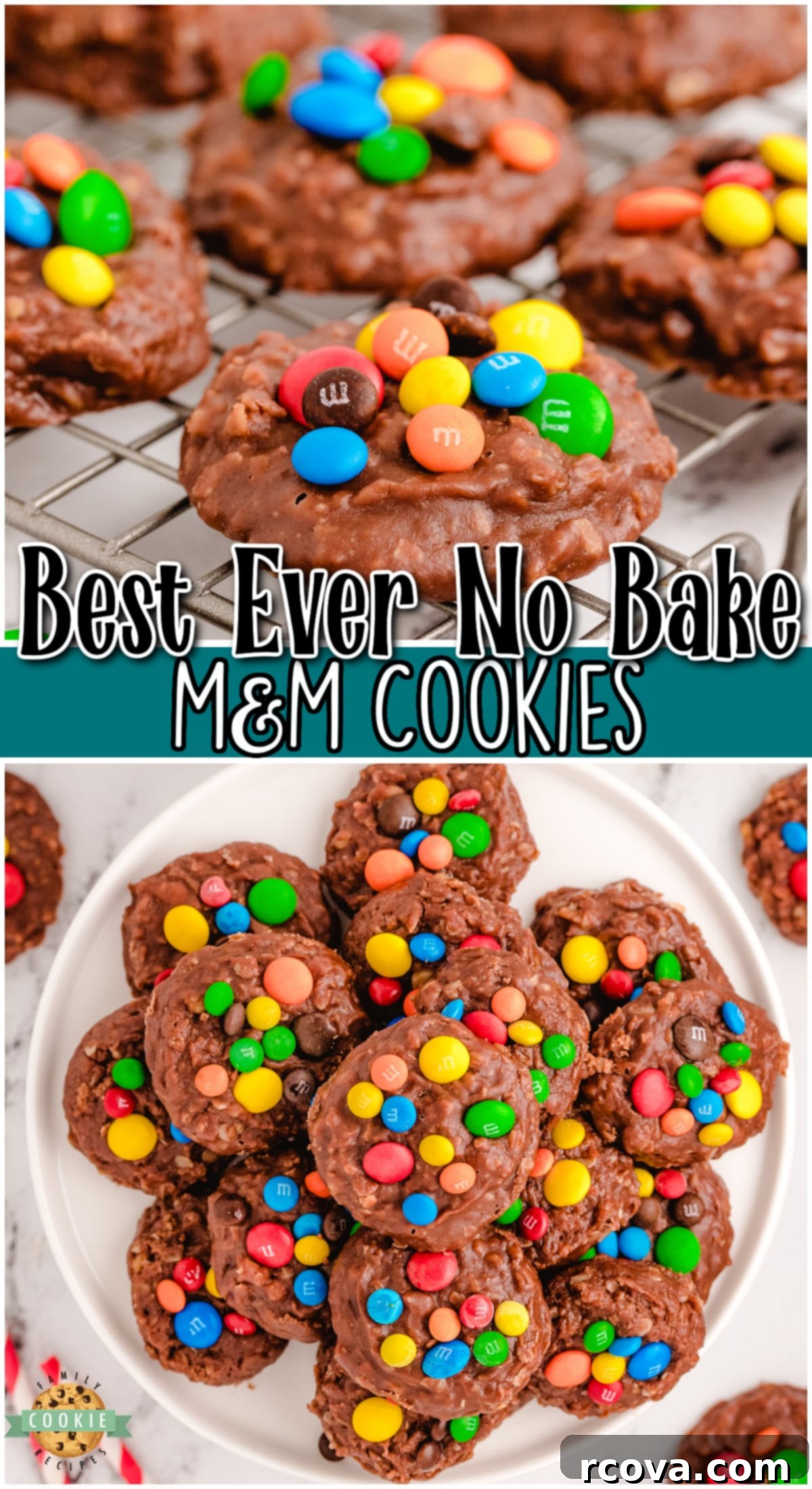 No-Bake M&M's Cookies 13 No Bake M&M Cookies are loaded with chocolate, oats, coconut & topped with M&M candies! These easy no-bake cookies are so simple to make and they have the best flavor!