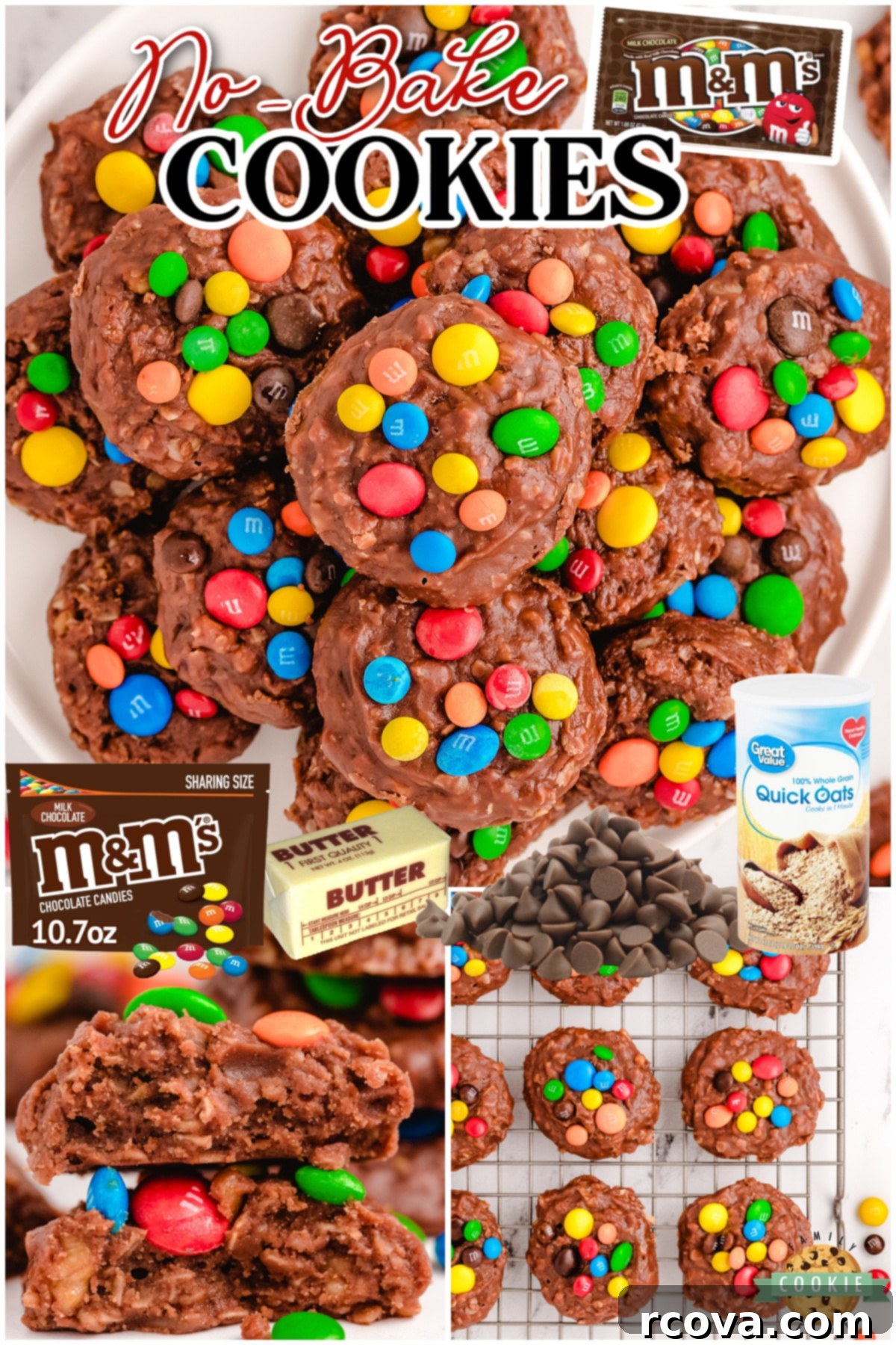 No-Bake M&M's Cookies 7 No Bake M&M Cookies are loaded with chocolate, oats, coconut & topped with M&M candies! These easy no-bake cookies are so simple to make and they have the best flavor!