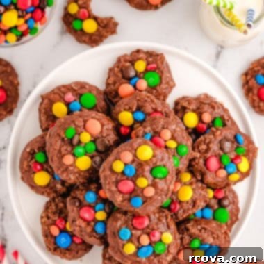 No-Bake M&M's Cookies 8 plateful of no bake cookies topped with M&M candies