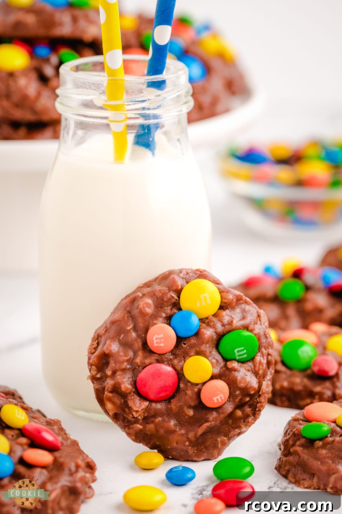 No-Bake M&M's Cookies 9 no bake M& cookies with milk