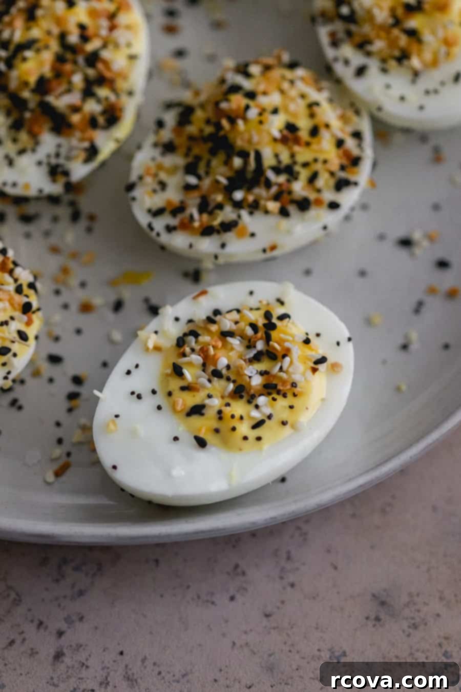 Easter Feast: Dozens of Delightful Recipes 4 Everything Bagel Deviled Eggs, a modern twist on a classic Easter appetizer.