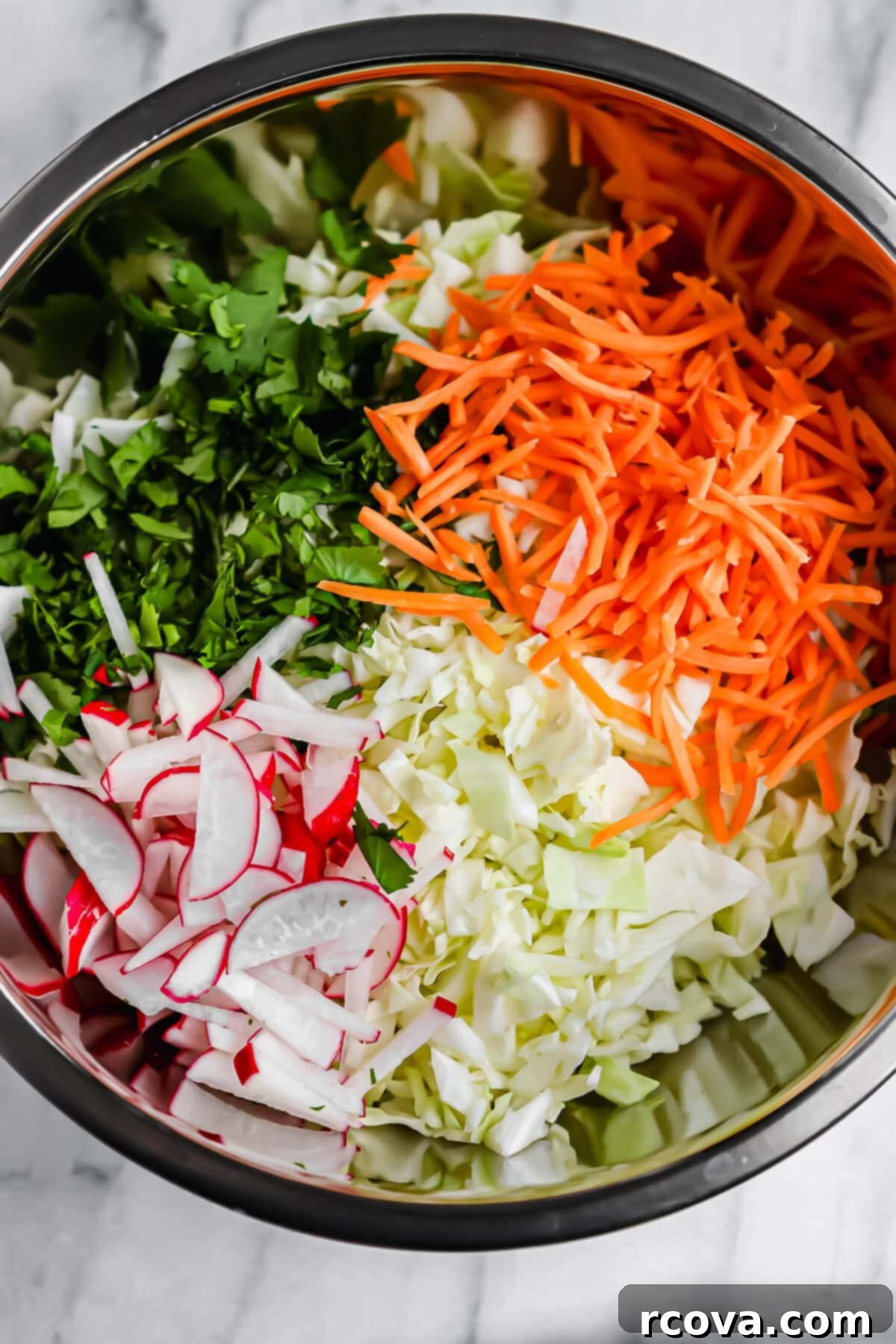 Effortless Zesty Radish Slaw 3 Close-up of freshly sliced radishes, a key ingredient for Zesty Radish Slaw, highlighting their crisp texture and vibrant color.