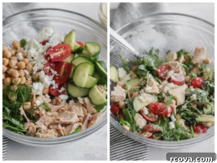 Faux Tuna Chickpea Salad 4 A serving of Chickpea Tuna Salad on a plate with fresh lemon wedges and herbs