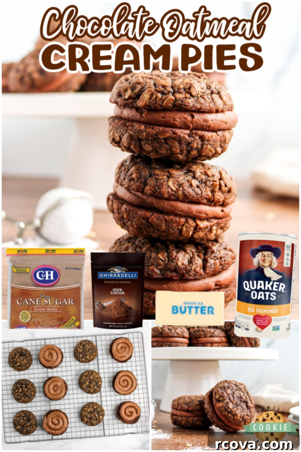 Velvet Chocolate Oatmeal Cream Pies 9 A delicious stack of finished Chocolate Oatmeal Cream Pies ready to eat