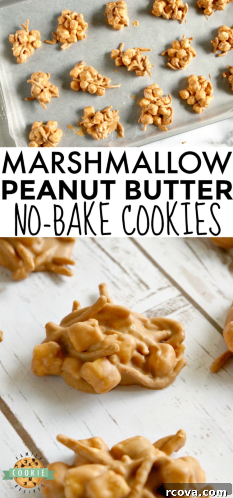 Gooey Peanut Butter Marshmallow No-Bake Bites 9 A large serving platter brimming with Marshmallow Peanut Butter No Bake Cookies, emphasizing their abundance and inviting appearance.