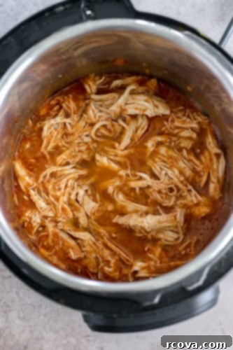 Flavorful Salsa Shredded Chicken for Instant Pot or Slow Cooker 6 Shredded salsa chicken after cooking