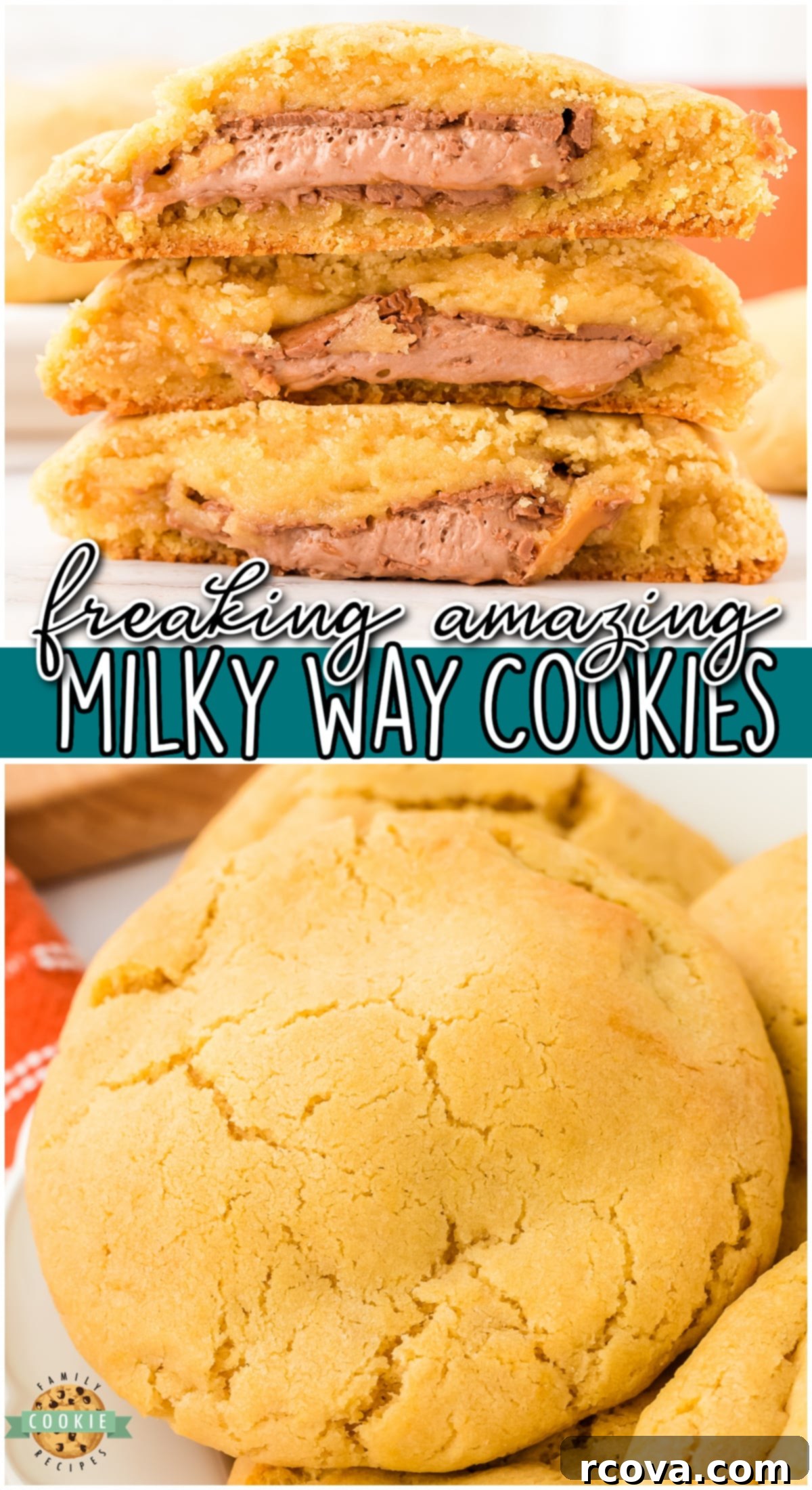 Out of This World Milky Way Cookies 11 Bakery Style Milky Way Cookies made with sweet cookie dough and stuffed with the classic chocolate caramel nougat candies. Stuffed cookies are a perfect treat!