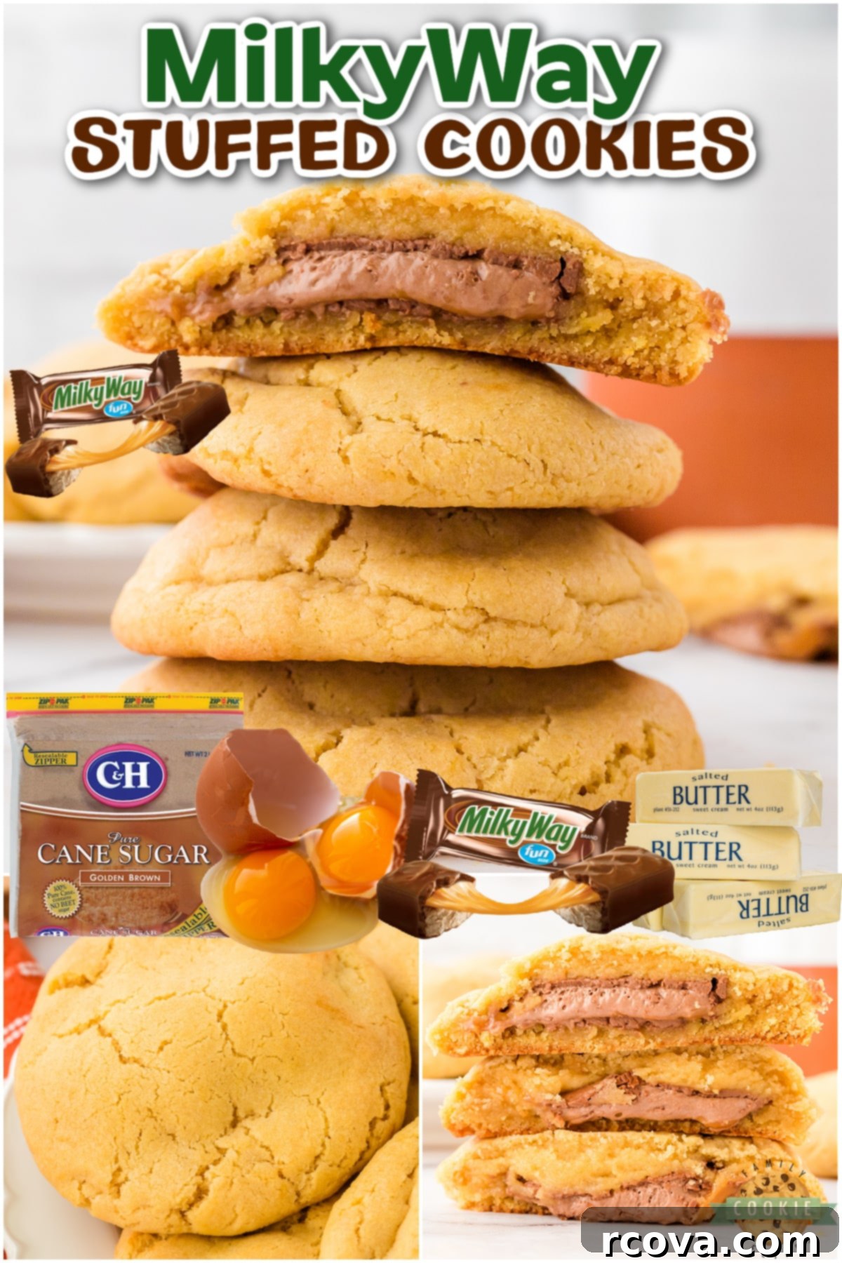 Out of This World Milky Way Cookies 7 Bakery Style Milky Way Cookies made with sweet cookie dough and stuffed with the classic chocolate caramel nougat candies. Stuffed cookies are a perfect treat!