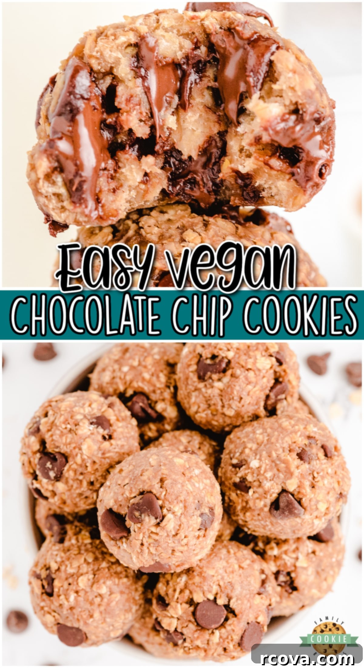 No-Fuss Vegan Chocolate Chip Perfection 10 Simple 4 ingredient recipe for Vegan Chocolate Chip Cookies that's made with bananas, oats, peanut butter & chocolate chips! Healthy no bake cookies that you can feel good about eating!