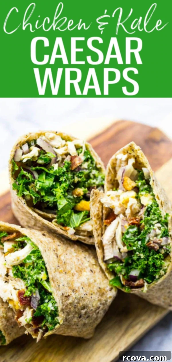 Signature Kale Chicken Caesar Wraps 11 These veggie-filled Kale Chicken Caesar Wraps are the perfect on-the-go lunch, with a Caesar dressing that's lighter on calories. #chickenkale #caeserwraps